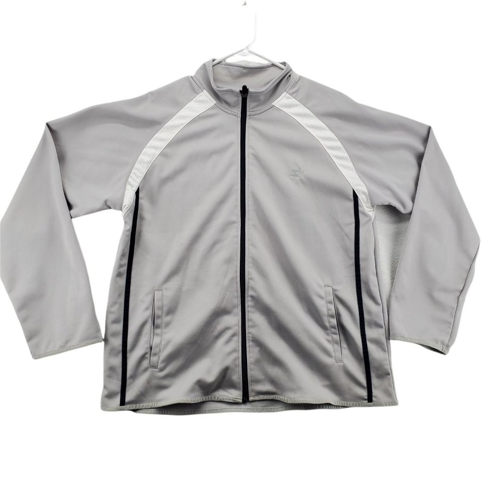 Starter Jacket Men's Full Zip High Neck Long Sleeve Pockets Gray Large